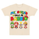 My Squad Calls Me Daddio Shirt, Custom Father's Day T-Shirt with Kids' Faces in Mario Costumes, Personalized Gamer Dad Gift, Funny Nintendo-Themed Dad Tee, Unisex Trendy T-Shirts
