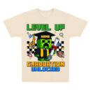 Level Up Graduation Unlocked Shirt, Custom Minecraft-Inspired Class of 2025 T-Shirt with Name, Gamer Grad Gift for Kids or Teens, Pixel Style Cap and Gown Tee, Trendy T-Shirts