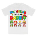 My Squad Calls Me Daddio Shirt, Custom Father's Day T-Shirt with Kids' Faces in Mario Costumes, Personalized Gamer Dad Gift, Funny Nintendo-Themed Dad Tee, Unisex Trendy T-Shirts