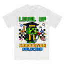 Level Up Graduation Unlocked Shirt, Custom Minecraft-Inspired Class of 2025 T-Shirt with Name, Gamer Grad Gift for Kids or Teens, Pixel Style Cap and Gown Tee, Trendy T-Shirts