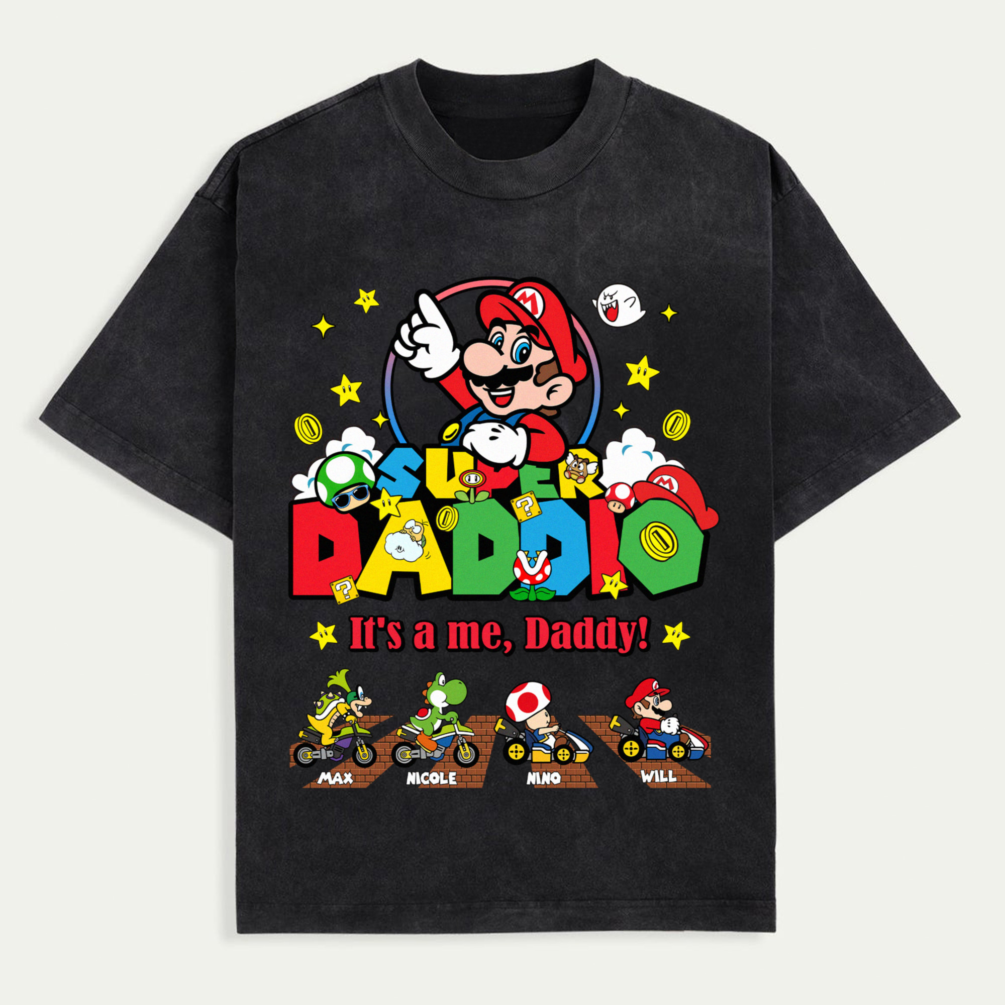 Super Mommio Custom Mother’s Day Shirt, Personalized Mario Mommy T-Shirt with Kids' Names, Funny Gamer Mom Gift, Matching Nintendo Family Tee, Trendy T-Shirts