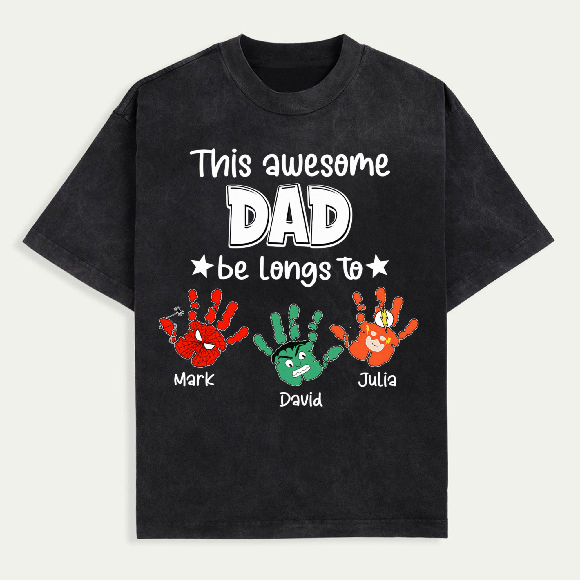 This Awesome Dad Belongs To Shirt, Custom Father's Day Shirt with Kids' Handprints and Names, Personalized Gift for Dad from Children, Matching Family Tee, Comfort Colors, Girl, Top, Oversized Shirt, Shirt for Women, Trendy T-Shirts