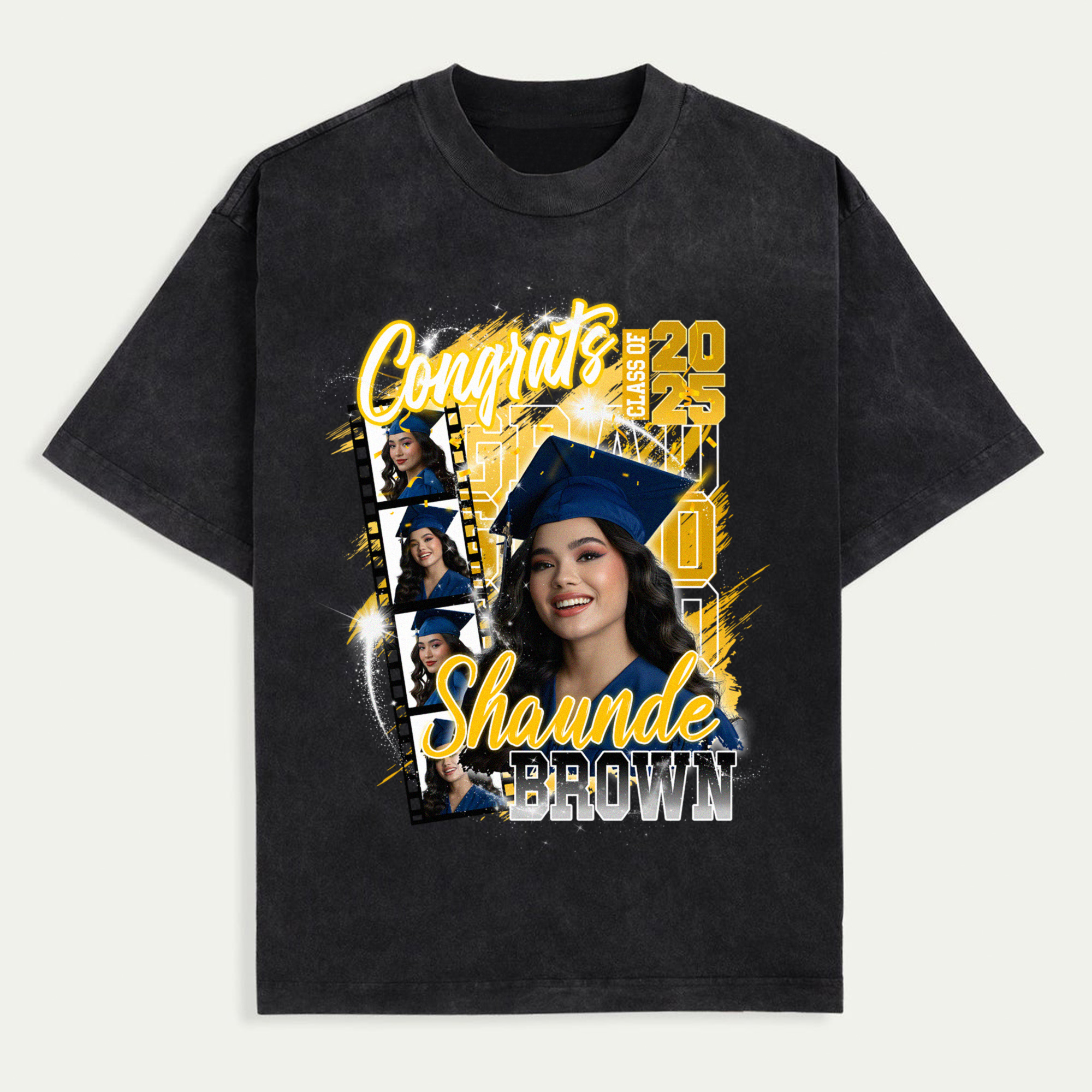 Congrats Class of 2025 Graduation Shirt, Custom Graduate Photo Collage T-Shirt with Name, Senior Year Keepsake Gift for Her, Personalized Graduate Portrait Tee,Trendy T-Shirts