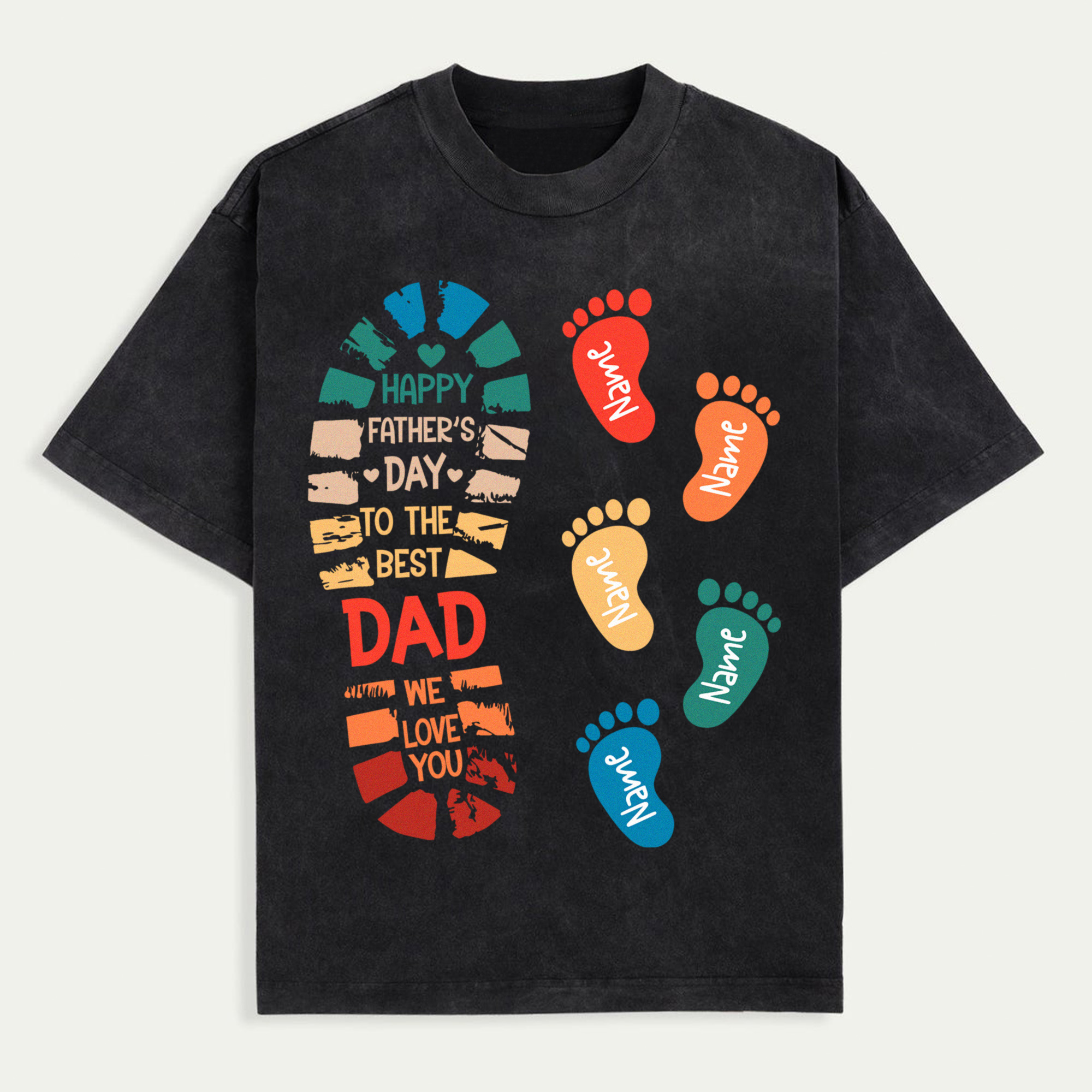 Personalized Dad And Kids Footprints Names Shirt, Dad and Kids Footprints T-Shirt, Dad And Child Shirts, Daddy Shirt, Custom Dad Shirt