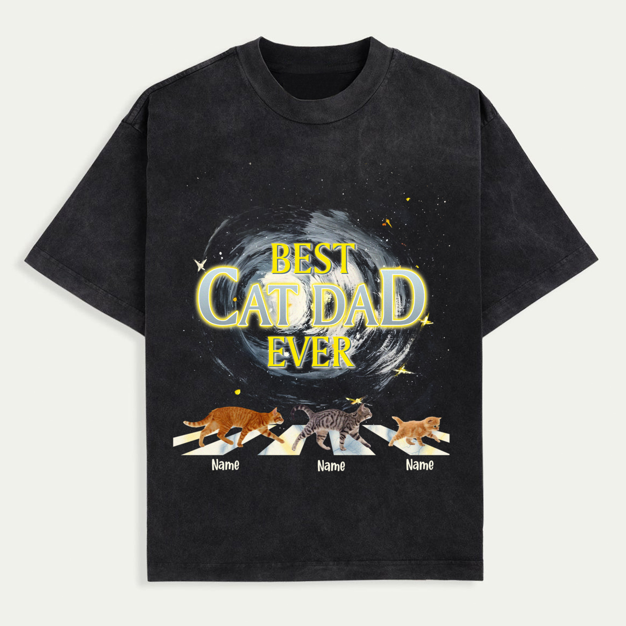 Best Cat Mom Ever Shirt, Custom Galaxy Cat T-Shirt with Pet Names, Personalized Cat Lover Gift for Her, Funny Abbey Road Pet Tee, Trendy T-Shirts