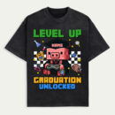 Level Up Graduation Unlocked Shirt, Custom Minecraft-Inspired Class of 2025 T-Shirt with Name, Gamer Grad Gift for Kids or Teens, Pixel Style Cap and Gown Tee, Trendy T-Shirts