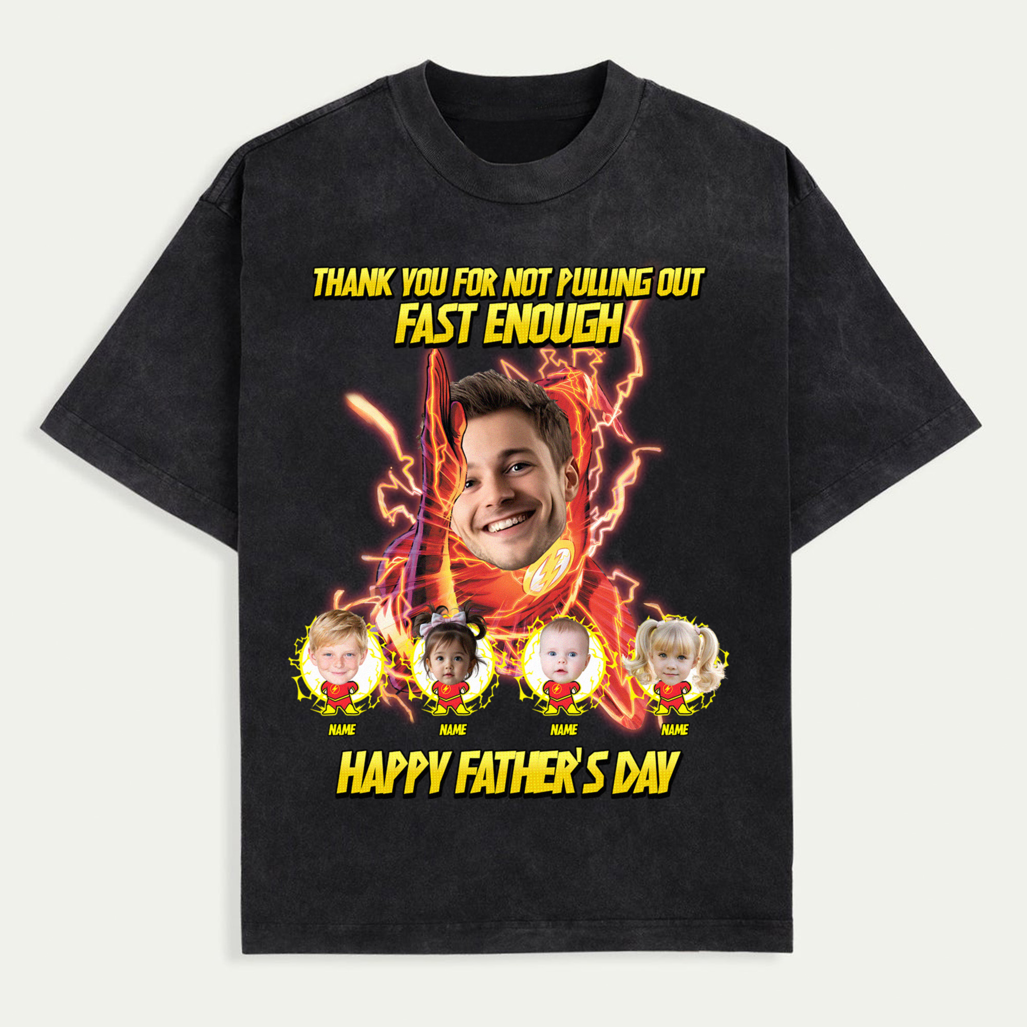 Funny Flash Dad Shirt, Custom Superhero Father's Day Tee, Thank You For Not Pulling Out Fast Enough Shirt, Dad And Kids Lightning Shirt, Personalized Dad Gift, Trendy Dad Shirt, Shirt For Men