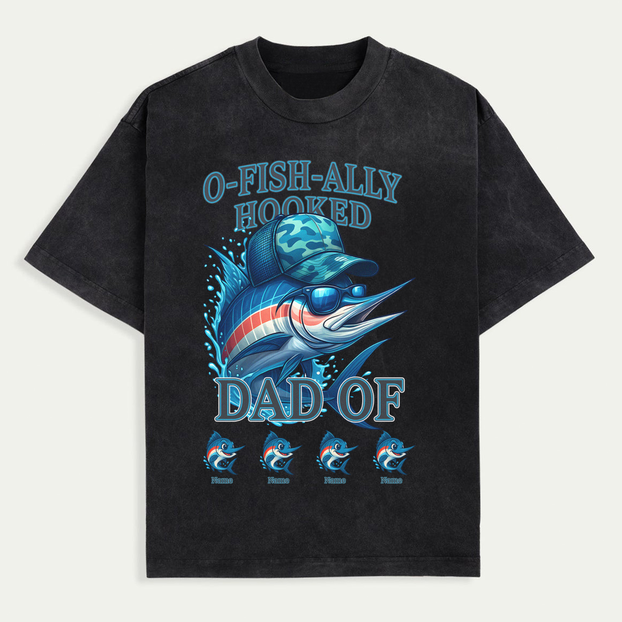 O-Fish-Ally Hooked Dad Shirt, Custom Fishing Father's Day Shirt, Funny Dad Tee With Kids' Names, Fisherman Dad Shirt, Personalized Gift For Dad