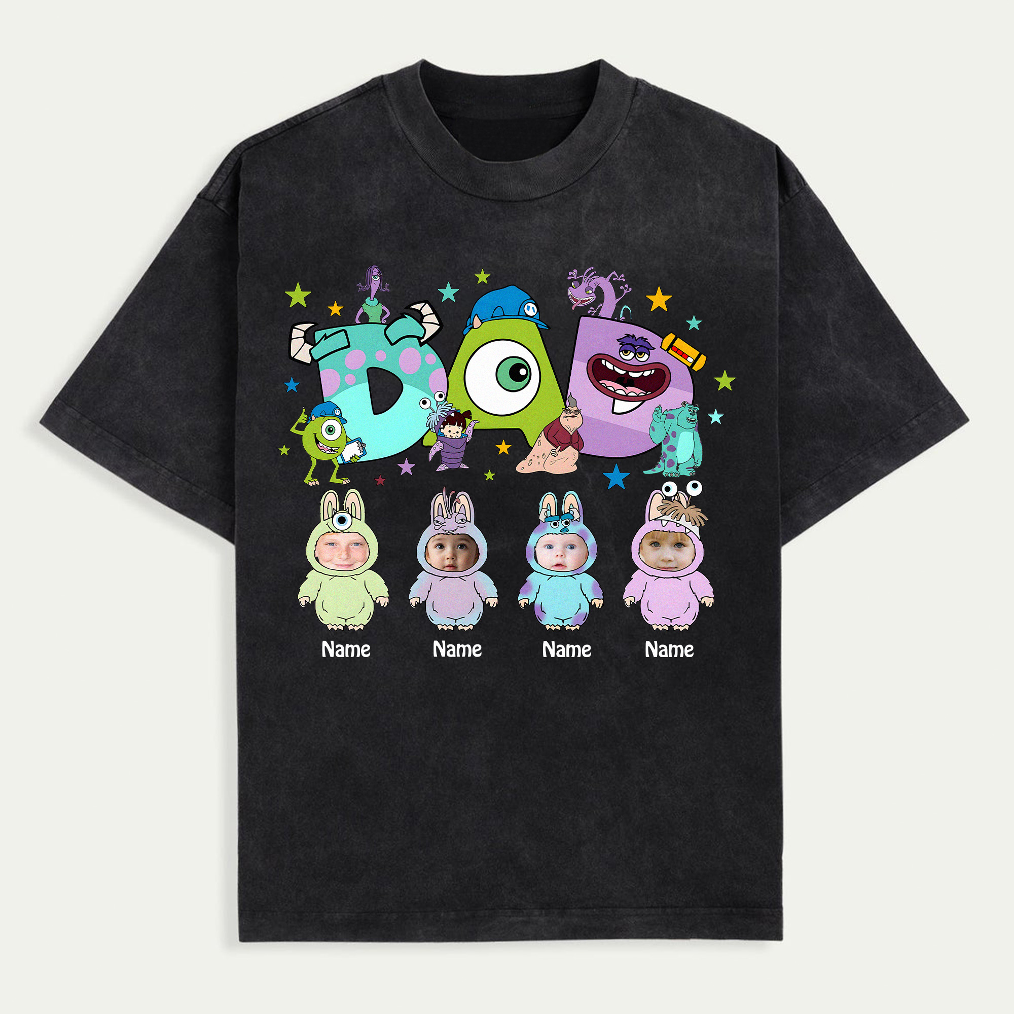 Personalized Gift with Kids' Faces, Personalized Toy Story Dad Shirt, Custom Stitch Mom Shirt, Custom Monsters Dad Shirt, Funny Cartoon Inspired Mother and Father’s Day Gift