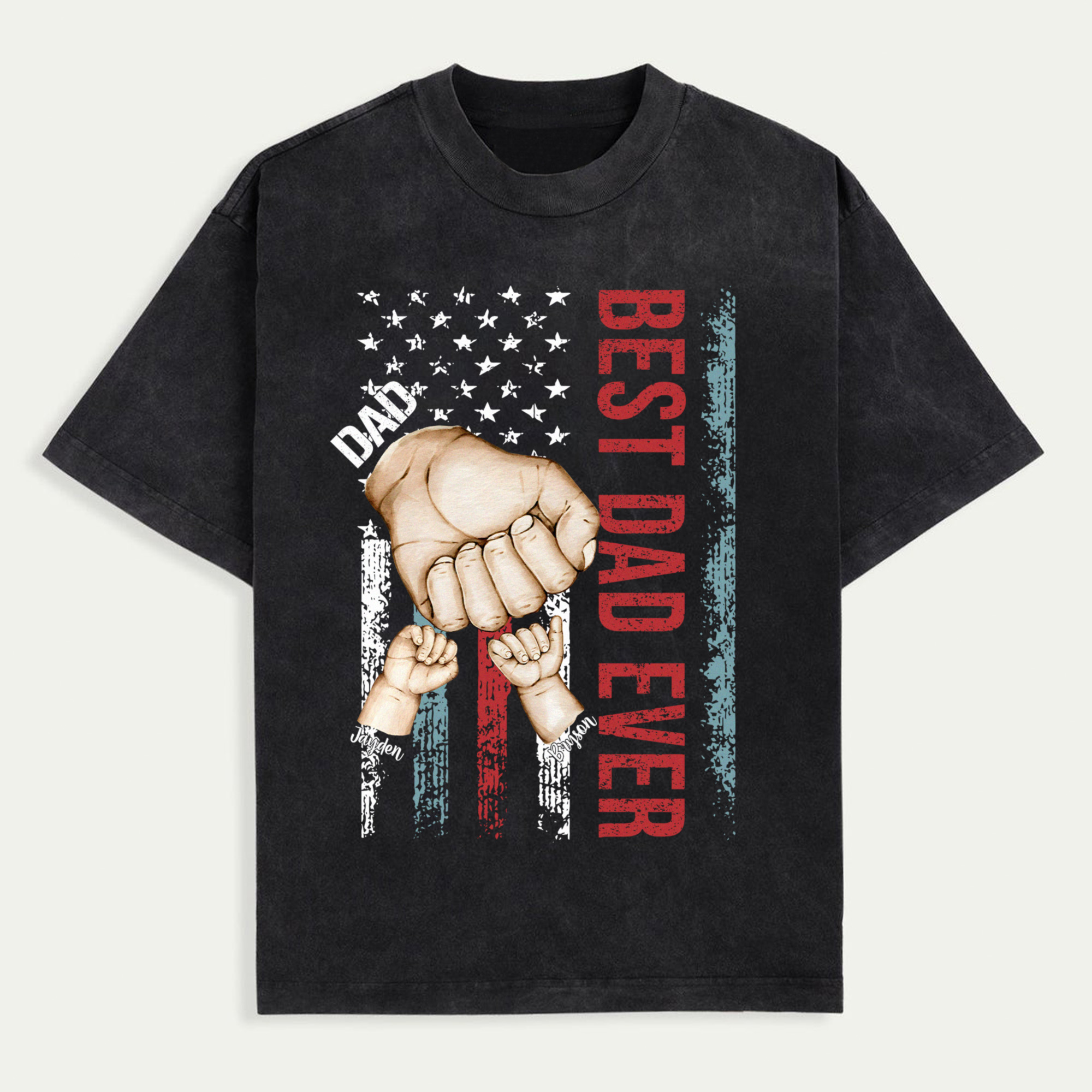 Best Dad Ever Fist Bump Shirt, Custom Father’s Day Gift from Kids, Patriotic American Flag Dad Shirt, Personalized Daddy and Children Matching Shirt