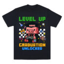 Level Up Graduation Unlocked Shirt, Custom Minecraft-Inspired Class of 2025 T-Shirt with Name, Gamer Grad Gift for Kids or Teens, Pixel Style Cap and Gown Tee, Trendy T-Shirts