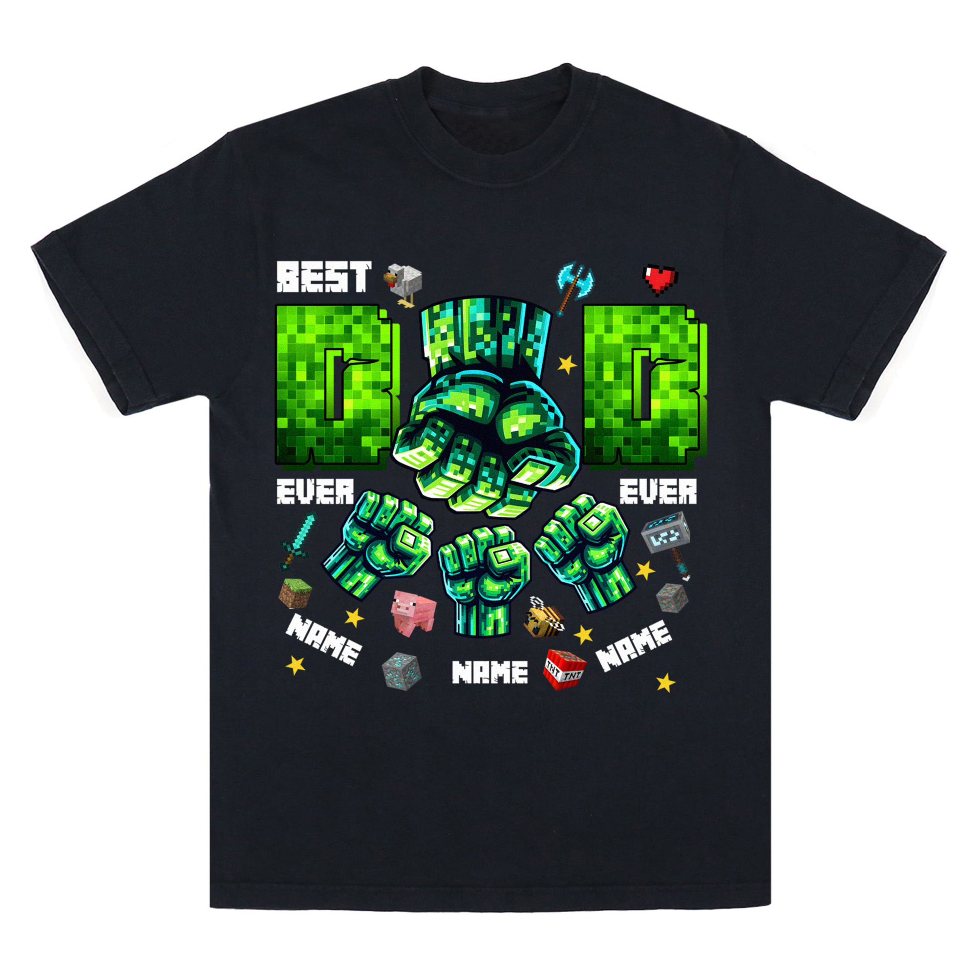 Personalized Best Dad Ever T-Shirt, Dad and Children Fist Bump Gamer Tee, Custom Father's Day Shirt, Dad Gamer Gift, Pixel Dad first bump Shirt