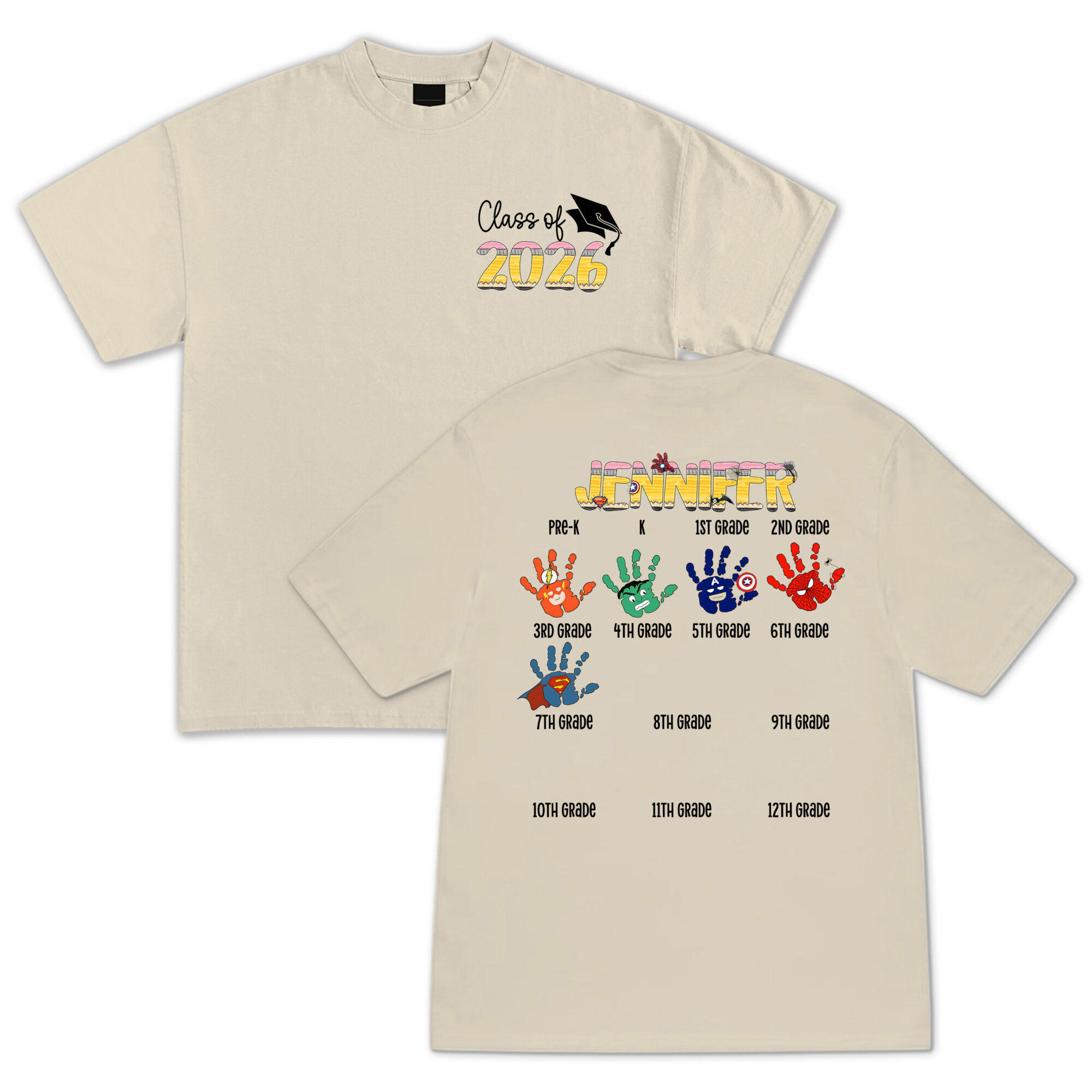 Custom Graduation Handprint Shirt, Class of 2032 School Years Keepsake Tee for Kids, Personalized Gift For Kids, Trendy T-Shirts - Hình ảnh 5