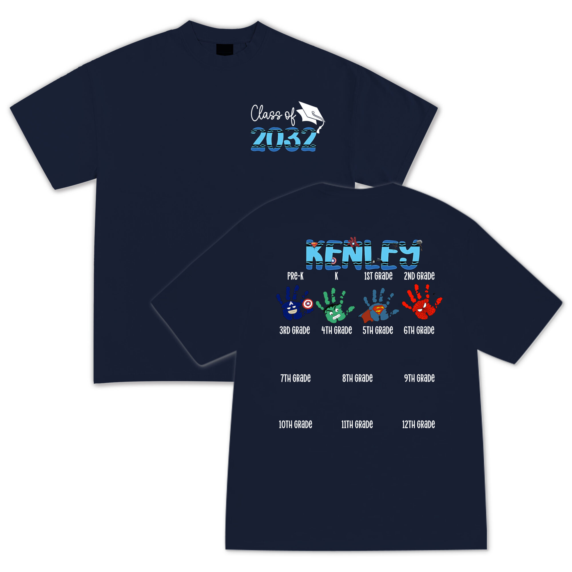 Custom Graduation Handprint Shirt, Class of 2032 School Years Keepsake Tee for Kids, Personalized Gift For Kids, Trendy T-Shirts - Hình ảnh 3