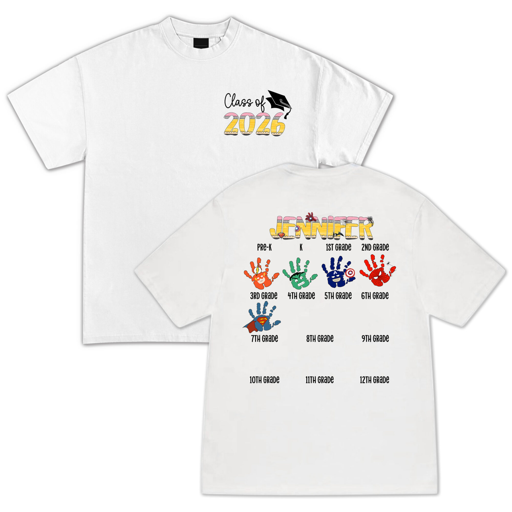 Custom Graduation Handprint Shirt, Class of 2032 School Years Keepsake Tee for Kids, Personalized Gift For Kids, Trendy T-Shirts