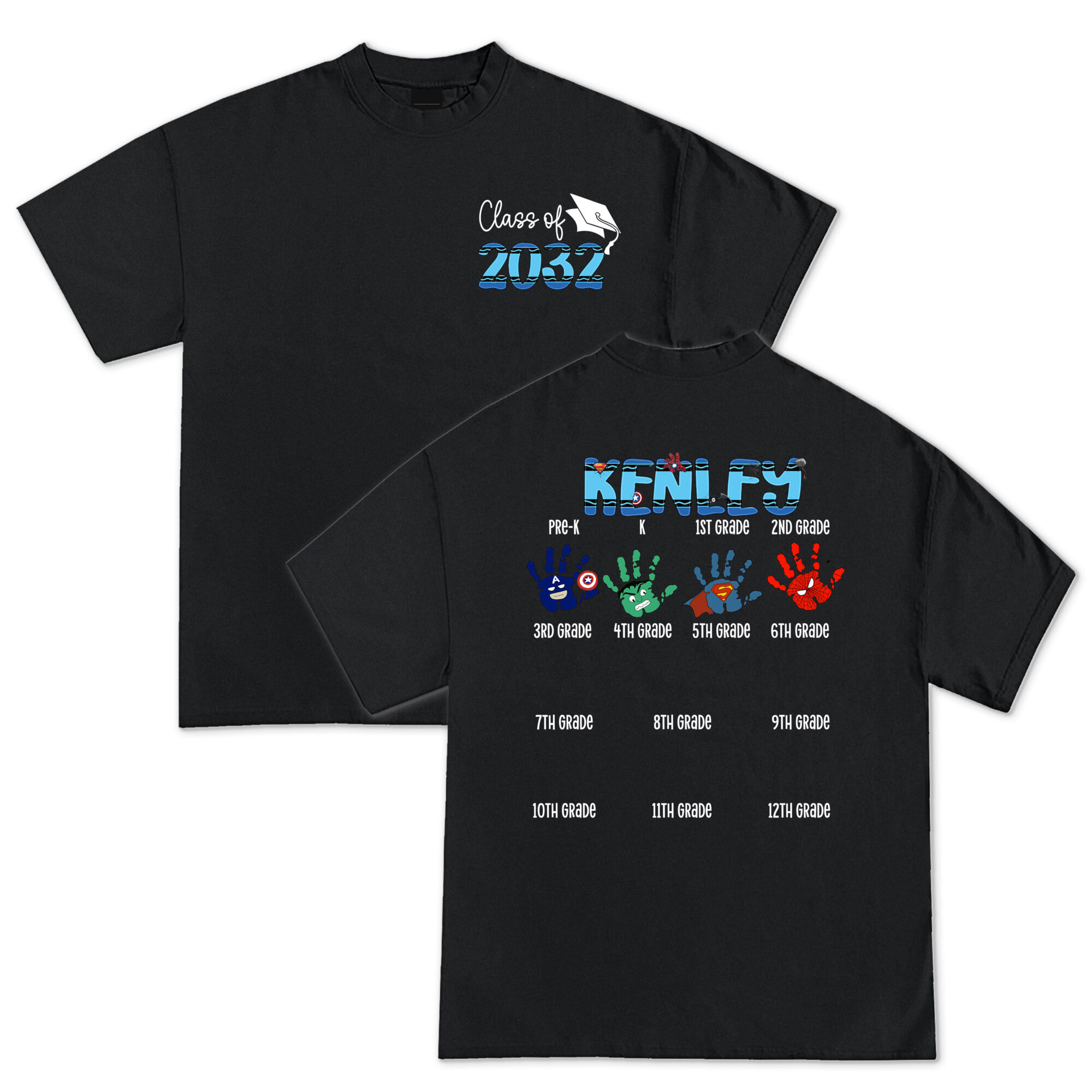 Custom Graduation Handprint Shirt, Class of 2032 School Years Keepsake Tee for Kids, Personalized Gift For Kids, Trendy T-Shirts - Hình ảnh 2