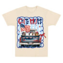 Happy 4th July Cat Mom Blue Car Cat Personalized T-Shirt, Custom 4th Of July Cat and Name Tee, US Independence Day Gift for Cat Lovers, Cat Mom, Cat Dad