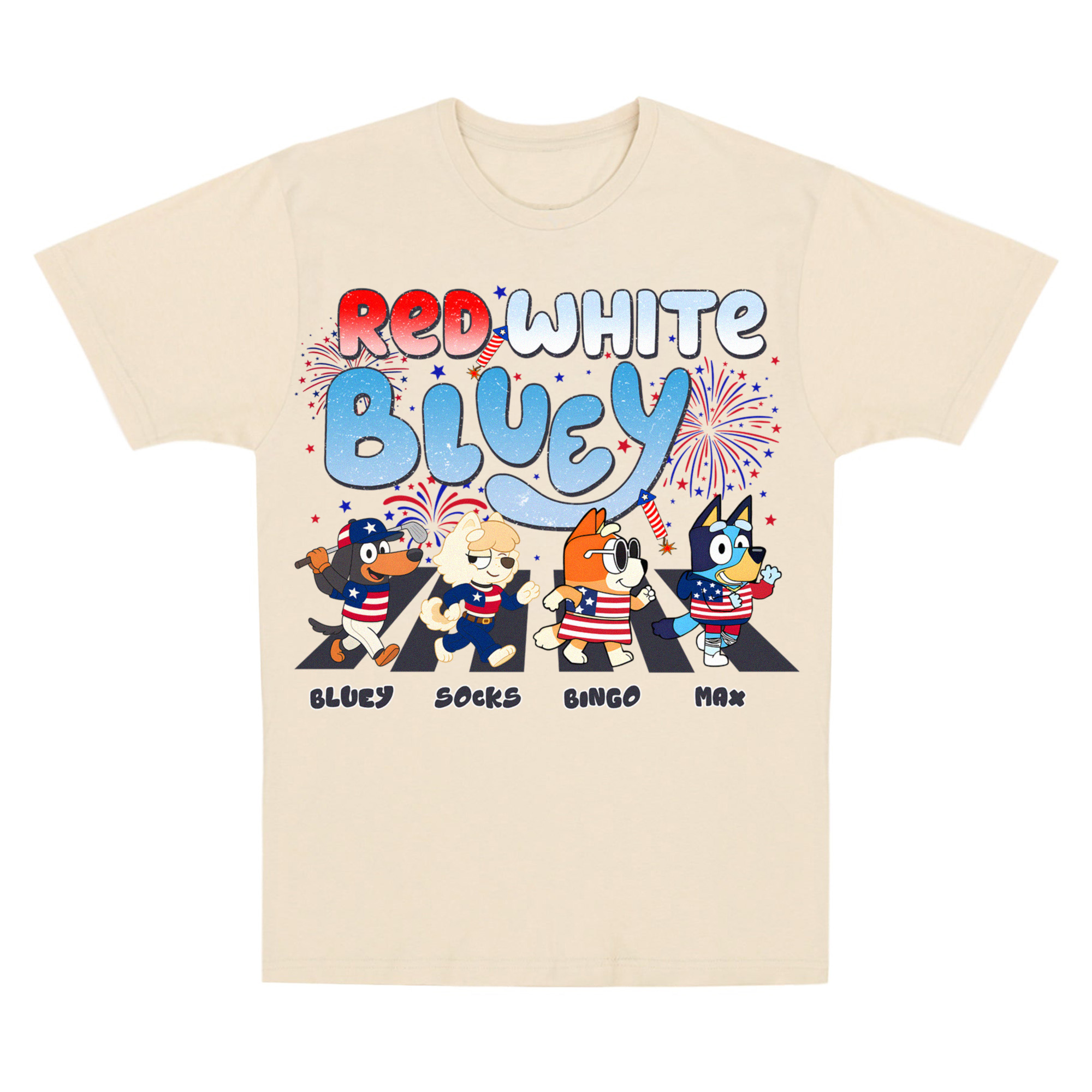 Red, White & Bluey Personalized Shirt, 4th of July Custom Family Shirt, Funny Patriotic Png, Kids 4th Of July png, Cartoon Character Custom Tee