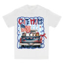 Happy 4th July Cat Mom Blue Car Cat Personalized T-Shirt, Custom 4th Of July Cat and Name Tee, US Independence Day Gift for Cat Lovers, Cat Mom, Cat Dad