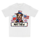 4th Of July Custom Dog Shirt, Patriotic Pup With Name & Fireworks, Patriotic Kids T-Shirt, Personalized 4th Of July Kids Name Shirt, 4th Of July Coquette Bow T-Shirt