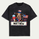 4th Of July Custom Dog Shirt, Patriotic Pup With Name & Fireworks, Patriotic Kids T-Shirt, Personalized 4th Of July Kids Name Shirt, 4th Of July Coquette Bow T-Shirt