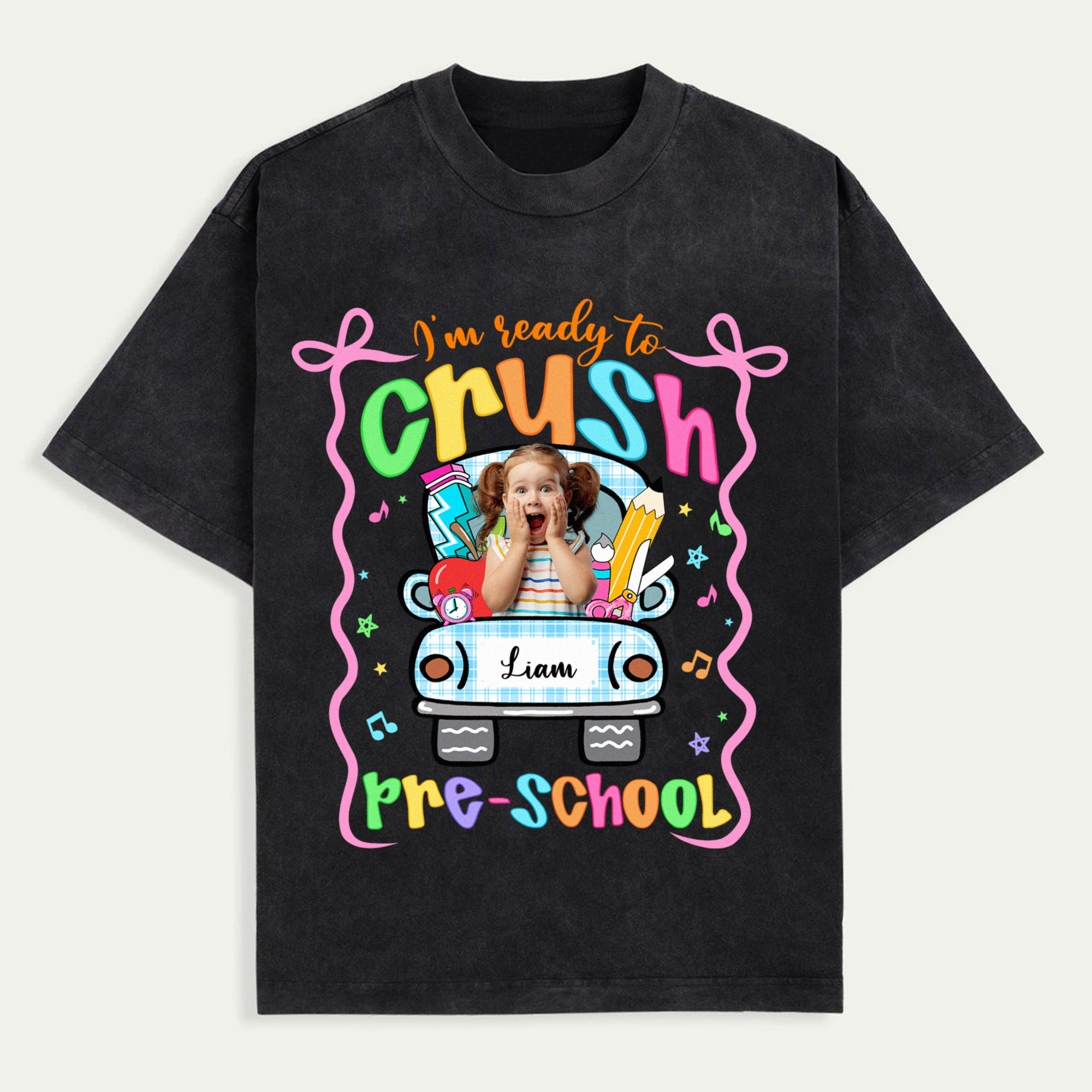 Custom Kids' Name and Image Ready To Crush School Shirt, Back To School T-Shirt, Preppy Girly Checkered Tee, Pre-k 1st/2nd/3rd Grade