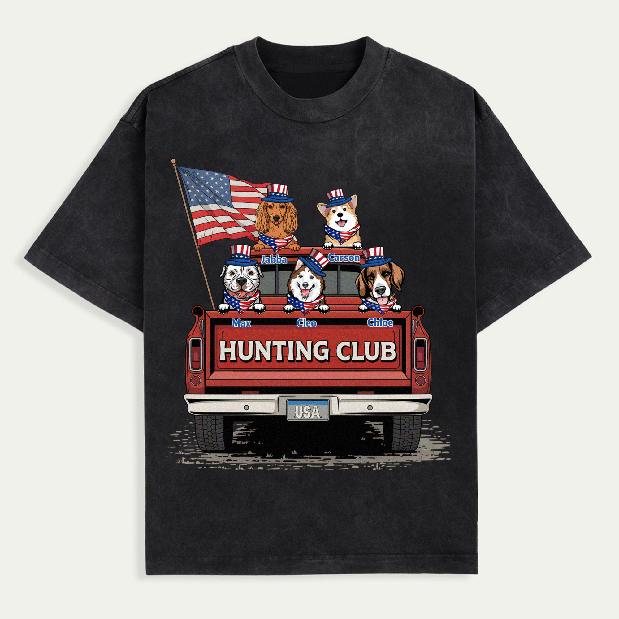 Happy 4th Of July Dog Personalized Shirt, Patriotic Hunting Dog Truck T-Shirt, US Independence Day Gift for Dog Lovers, Dog Dad, Dog Mom