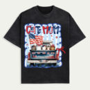 Happy 4th July Cat Mom Blue Car Cat Personalized T-Shirt, Custom 4th Of July Cat and Name Tee, US Independence Day Gift for Cat Lovers, Cat Mom, Cat Dad