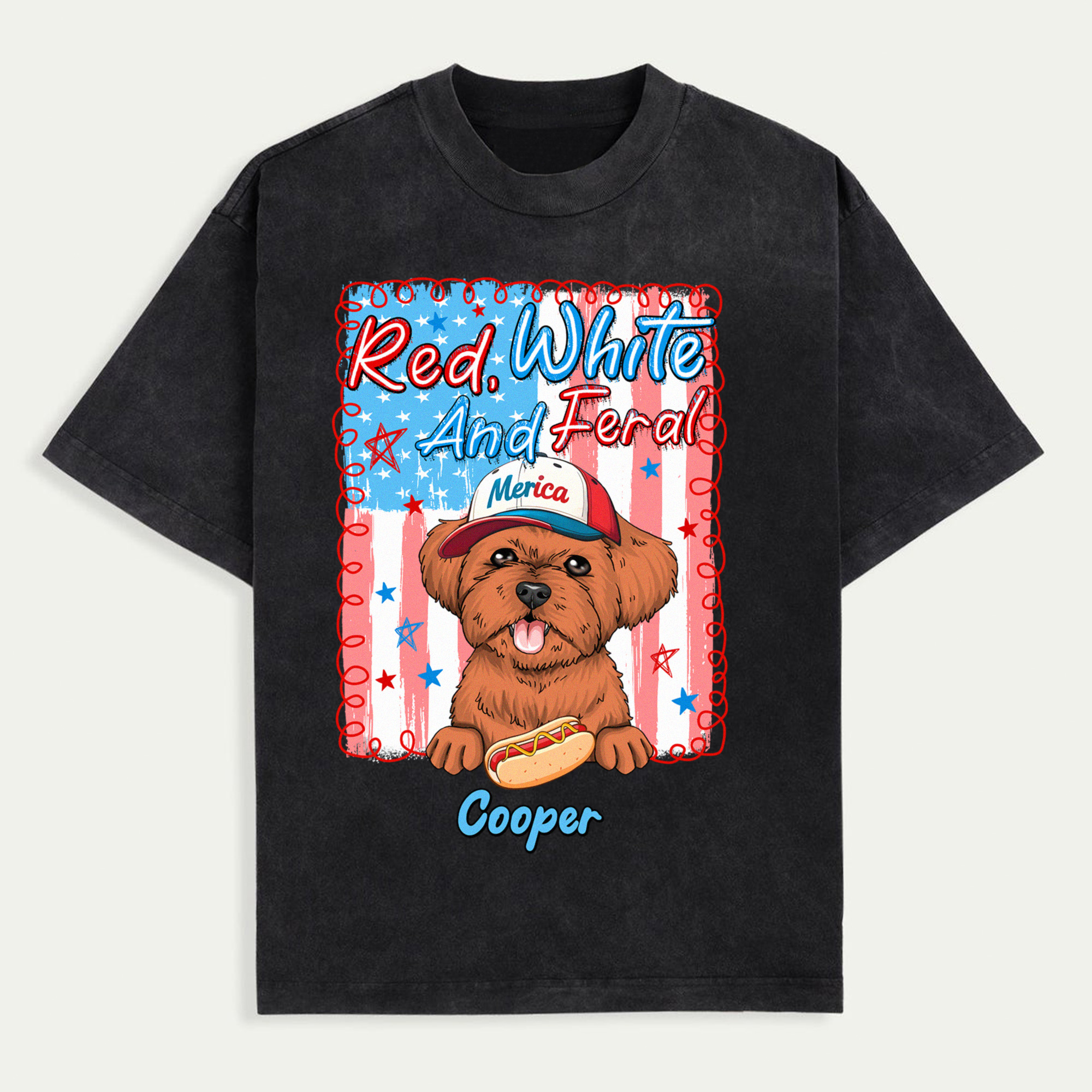 Red White and Feral Dog T-Shirt, Personalized 4th of July Pet Shirt, Cute Patriotic Dog Tee with Name, Funny Independence Day Shirt, Dog Lover 4th of July Gift