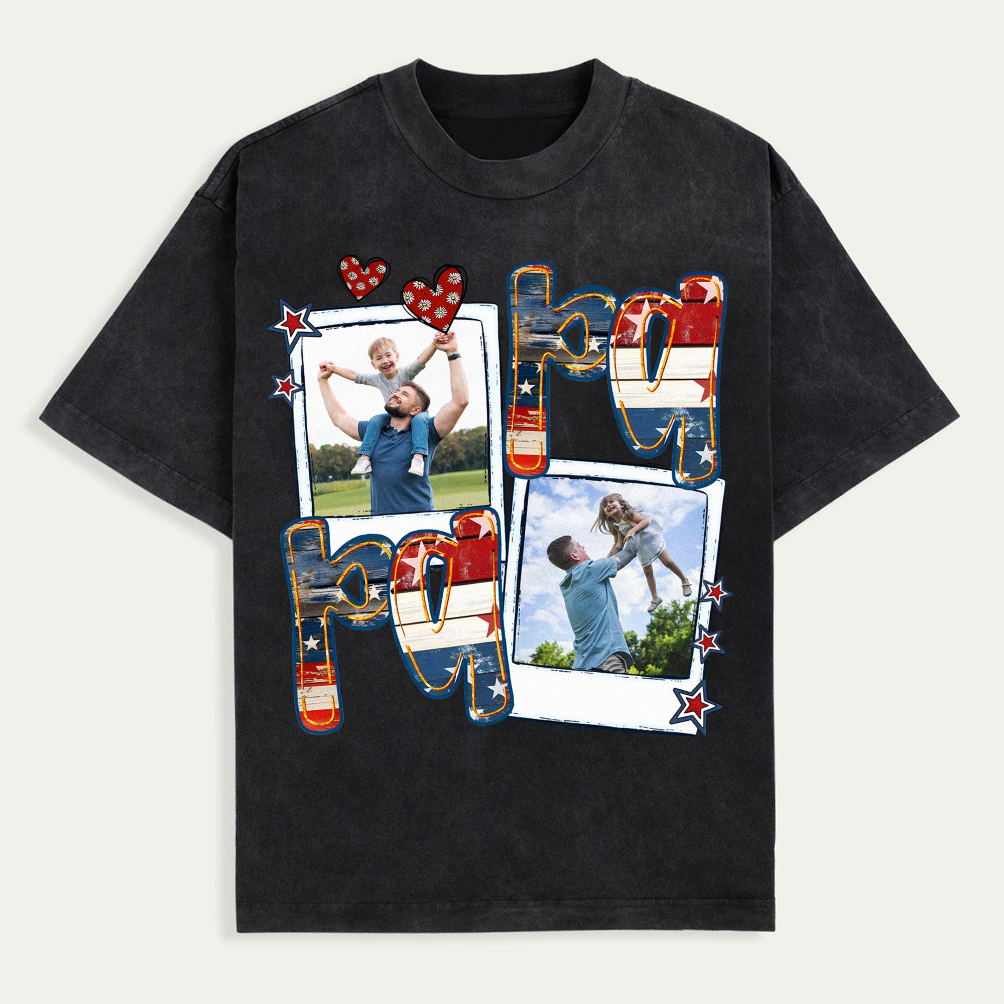 Preppy American Dada Photo With Kids Tee, 4th Of July Dad Stars T-Shirt, Usa Papa Poppop Shirt, Father's Day Tee, Retro American Independence