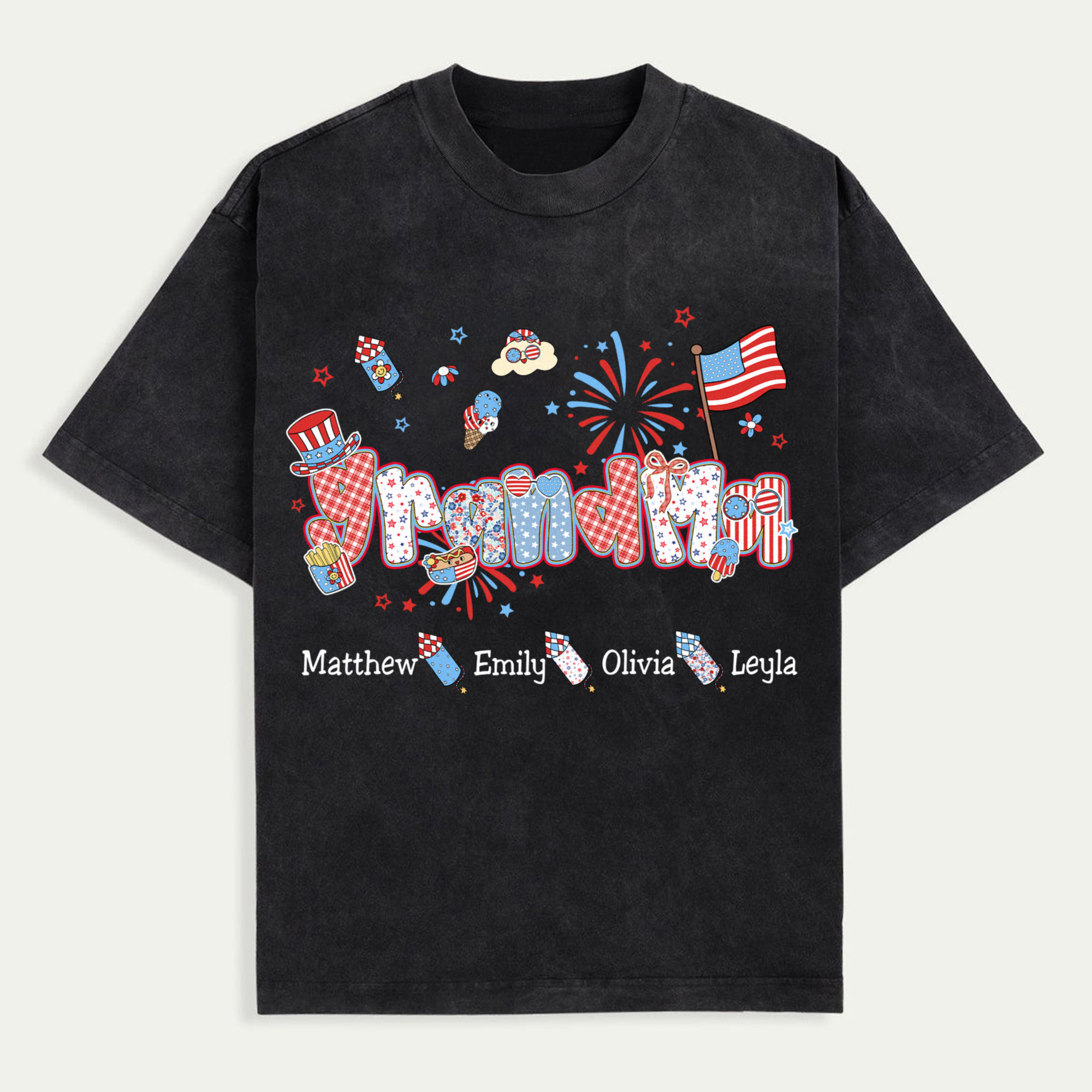Personalized Grandma 4th Of July Shirt, Custom Patriotic Name Tee, Grandma Gigi Nana Mimi T-Shirt, Independence Day Shirt, American Mama Shirt