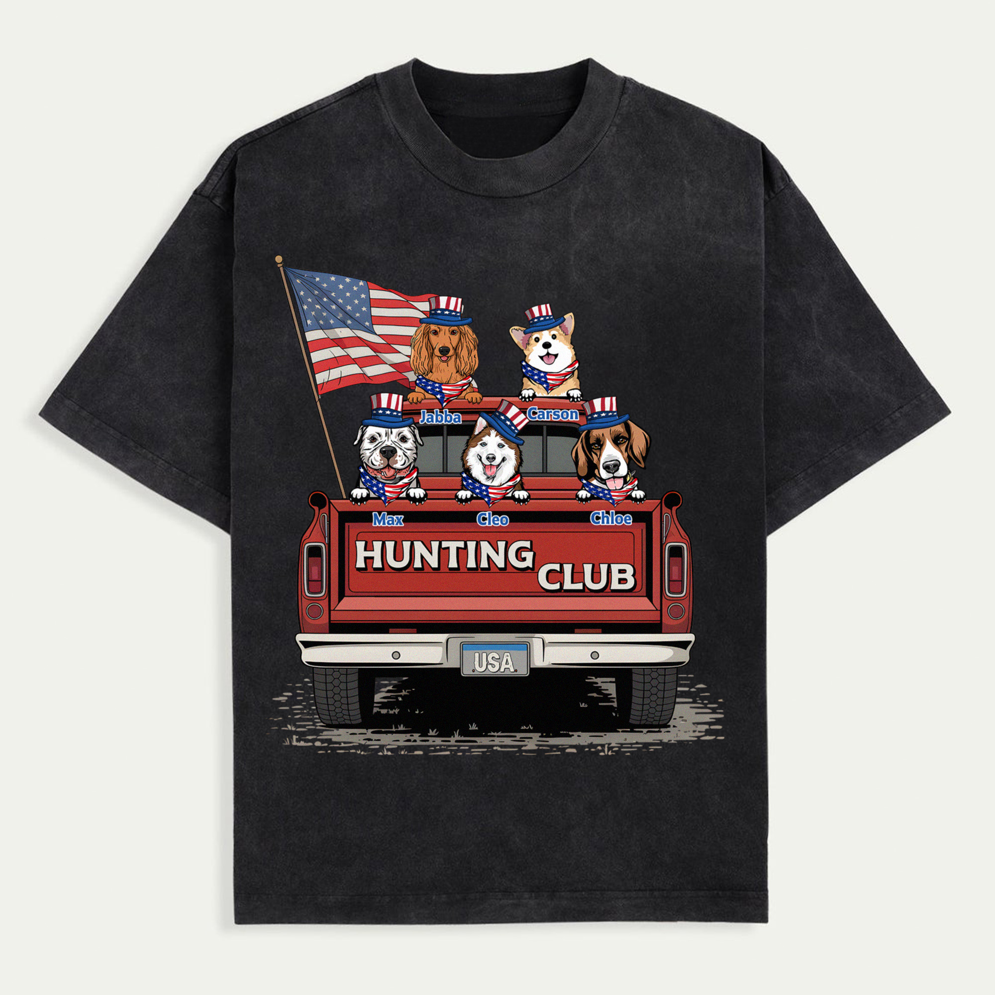 Happy 4th Of July Dog Personalized Shirt, Patriotic Hunting Dog Truck T-Shirt, US Independence Day Gift for Dog Lovers, Dog Dad, Dog Mom