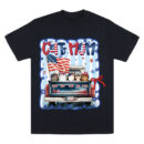 Happy 4th July Cat Mom Blue Car Cat Personalized T-Shirt, Custom 4th Of July Cat and Name Tee, US Independence Day Gift for Cat Lovers, Cat Mom, Cat Dad